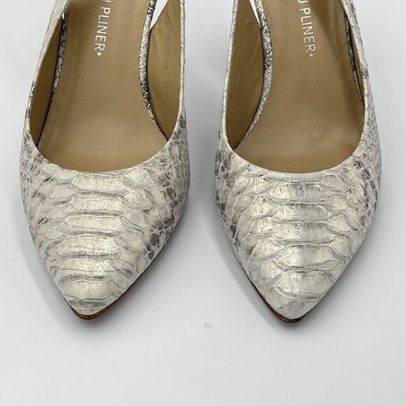 Donald J Pliner BRIGHT Leather Slingback Heels WOMENS SIZE 6.5 Shoe Silver Snake - Picture 2 of 7